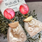 788≫アルコールインクアート【nara】2wayインド刺繍リボンタッセルピアス