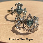 サービス品✨天然石 ロンドンブルートパーズ 王冠👑クロス✙  真鍮製リング 2個セット