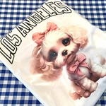 レタパ無料）カワイイトイプードル＆LOS ANGELSホワイトTシャツ/フロントプリント/メンズLサイズ/休日/リラックスウエア/パジャマ