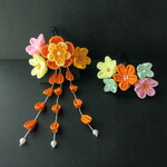 【R5新作】七五三髪飾り　✰蜜柑Ⅲ✩パッチン留め　三歳　七歳　つまみ細工　初節句　和装　浴衣