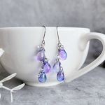   《3粒/ドロップ/ファルファーレ》ピアス　イヤリング　しずく　　チェコドロップ　チェコガラス　紫陽花　あじさい　クリア　ブルー　パープル　グラデーション