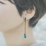 1400.SUS304青いカットガラスのロングピアス