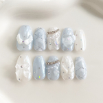 ネイルチップ 羽ネイル 春ネイル 星 青 ガーリー リボンネイル 韓国ネイル キラキラネイル グミシール付き