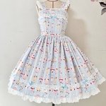 GW sale♡１点ﾓﾉ✨️うさぎパフェジャンパースカート サックス ロリータジャンパースカート ロリィタワンピース