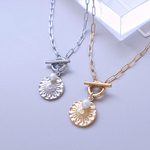 デイジーコインと淡水パール ネックレス🌼サージカルステンレス マンテル シンプル ロング 金属アレルギー対応 ゴールド シルバー デイジー フラワー 40cm 50cm 春