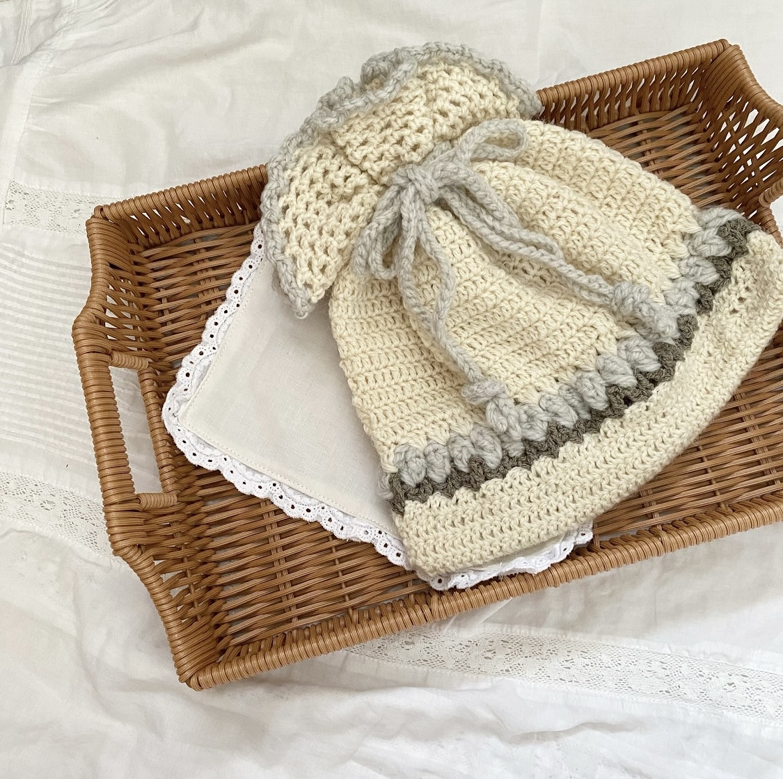 ♥️手編み♥️ハンドメイド ニットバッグ チューリップバッグ♥️