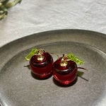 1411.再販　真っ赤なガラスのリンゴのピアス