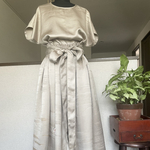 春夏　正絹　着物セットアップ　ブラウス&マキシ丈スカート　リボンおまけ　ベージュ系