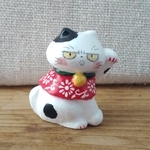 【ミニチュア置物】　東京・今戸の丸〆猫(ブチ×白黒)