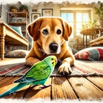 犬とインコのイラスト【横長サイズ】