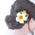 プルメリア 色が選べる 小花 〈イエロー〉フラダンス 髪飾り ハワイアン フラ ヘアクリップ FL-36 