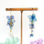 クリアブルーの紫陽花としずくピアス　(イヤリング)