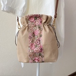 サコッシュ　インド刺繍リボン　ピンクリボン　スマホポシェット　ショルダーバッグ　ショルダー巾着　プレゼント