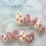 【現品販売】ショートオーバル10本セット　薔薇　バラ　小花　マグネットネイル　ピンク　お花ネイル　フラワーネイル　ネイルチップ