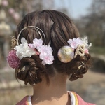S12 桜　ピンク　ドライフラワー髪飾り　ダブルリボン　水引　和玉　成人式　卒業式　結婚式　前撮り
