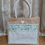 インド刺繍リボン付きジュートバッグ