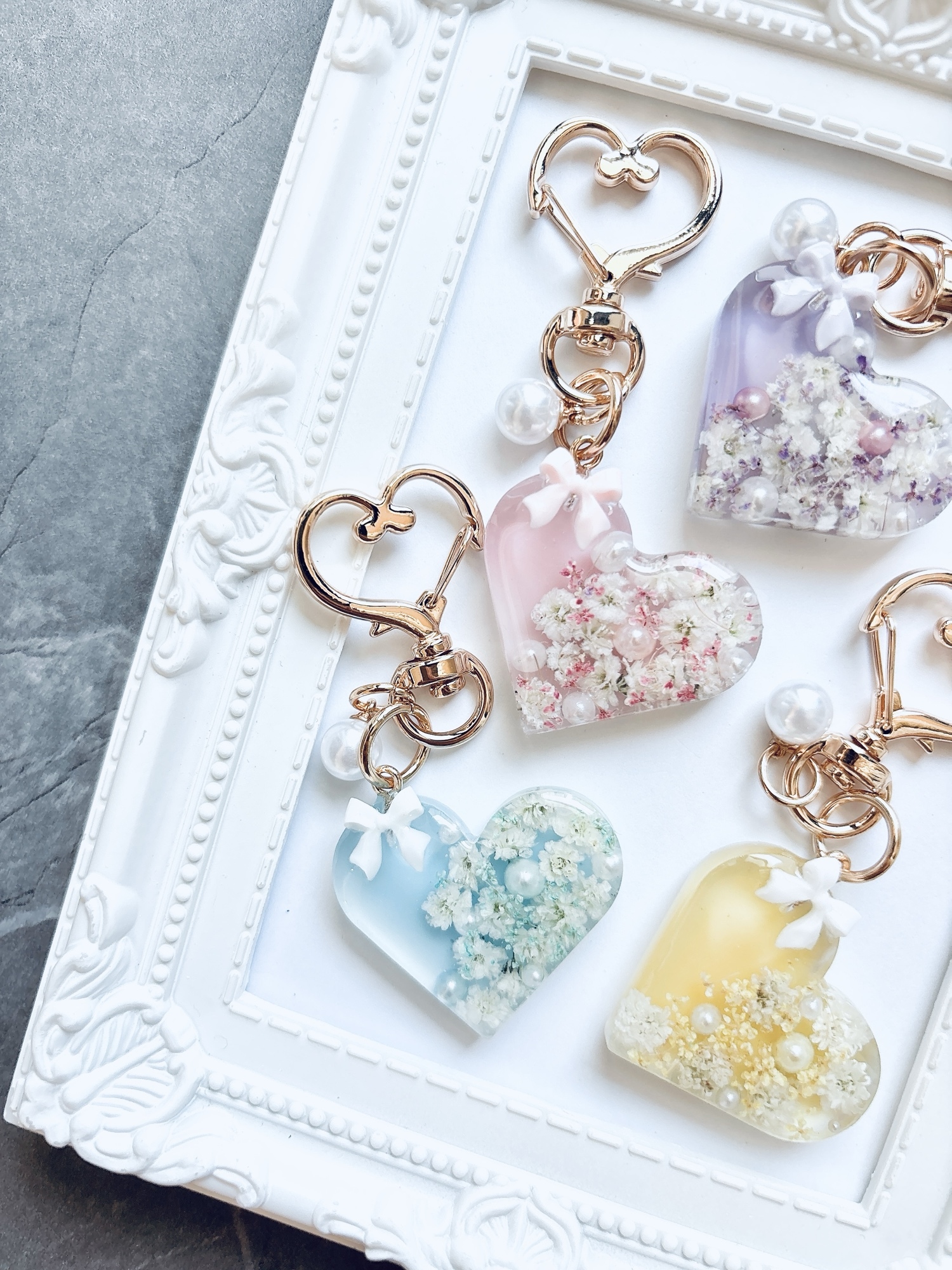 Heart Flowe】レジン ドライフラワー キーホルダー ブーケ レジン名