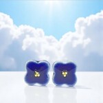 気品のネイビー お花 美濃焼  サージカルステンレスピアス イヤリング 2粒1セット