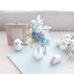 すずらん〜ちっちゃなお供え花・仏花・供養花…ブーケタイプ（花器・タッセル付）／ソーラーローズ＆すずらん／ペット供養／ペット仏壇／供花／ミニ仏壇／ミニ／小さめ／夏／ブルー／お盆