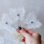 3点セット　ホワイトバタフライ　シルバービジュー　髪飾りピン　ヘアピン　ヘッドドレス　へアセット ヘアアクセサリー  ヘアアクセ　花嫁　ウェディング　ブライダル　結婚式　前撮り　卒業式　成人式　