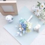 すずらん〜ちっちゃなお供え花・仏花・供養花…ブーケタイプ（花束のみ・タッセル付き）／ソーラーローズ＆すずらん／ペット供養／ペット仏壇／供花／ミニ仏壇／ミニ／小さめ／ブルー／ミニ仏壇／夏
