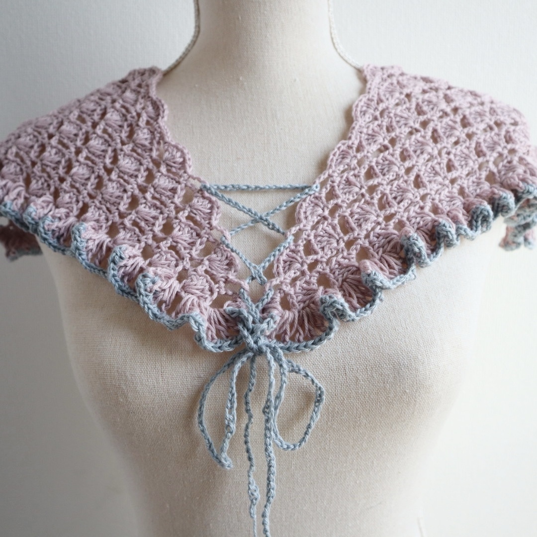 2way cotton collar pink×blue バブーシュカにもなるつけ襟