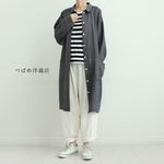 リネン100%ステンカラーコート　ブルーグレー