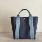 帆布トートバッグL (持ち手傾斜) ネイビー×ブルージェイド 倉敷帆布 