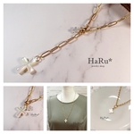 宝石質シェル（クロス／十字架）☆サージカルステンレスネックレス（5WAY）G