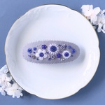 ブルーベリーカラーの花の刺繍バレッタ　No.347