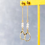 再販 揺れる上品 ツイストフープ×パール ピアス・イヤリング/ゴールド チェーン