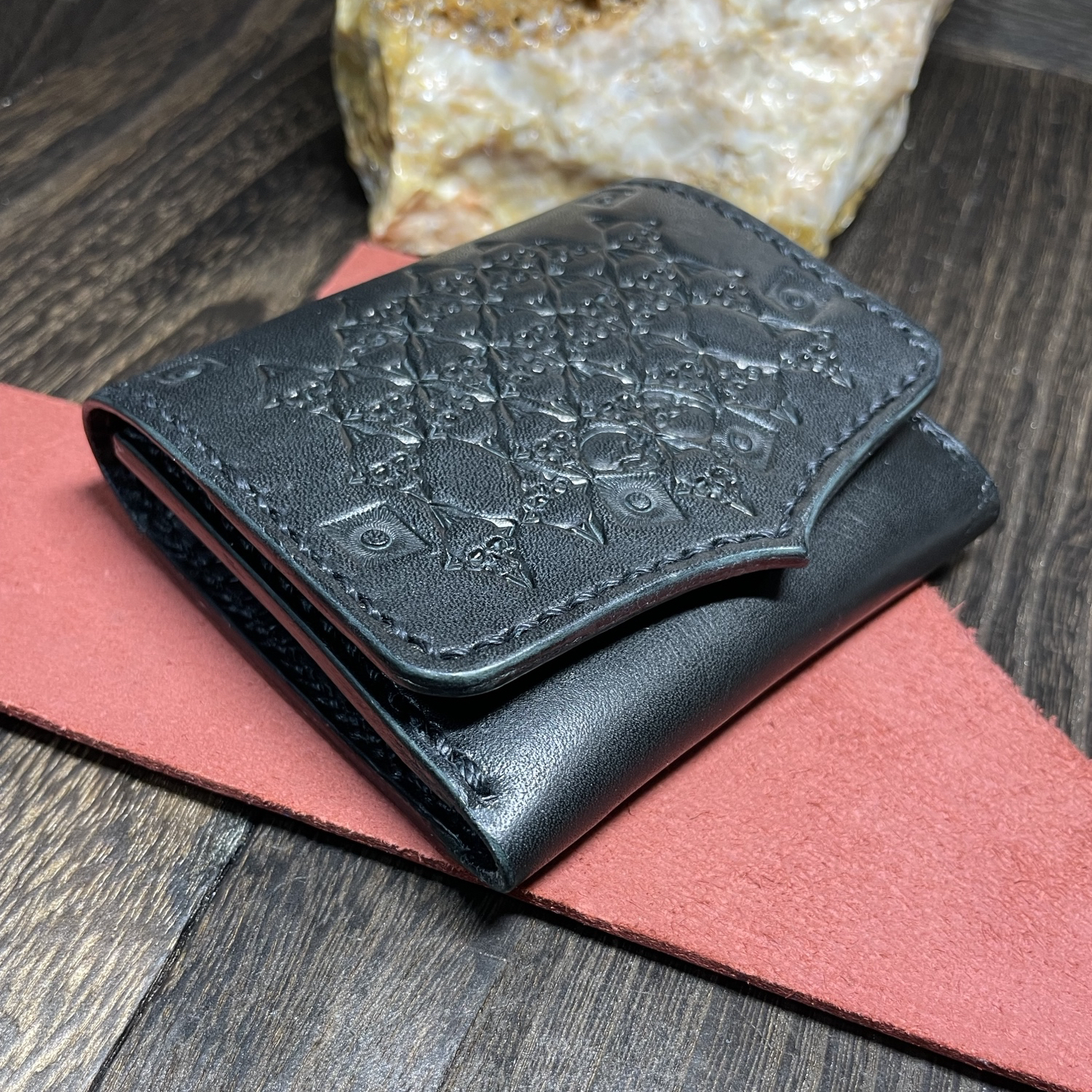 スタッズ　レザー　バックル　ウォレット　ハンドメイド　wo-12 スマートウォレット（小銭入れなし）｜Bridle Leather