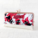 がま口　がま口財布　がま口長財布　スマートウォレット　カードコインケース　ロングウオレット　スリム財布🎀黒猫とリボン