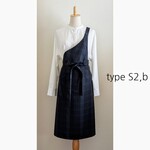 ゆったりサイズ／S2b034-L70_濃紺チェック【ワンショルダーのエプロン形お茶稽古着】お稽古着 茶道 エプロン