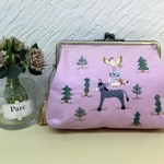 「ブレーメンの音楽隊」の刺繍がま口ポーチ（フレンチパープル）