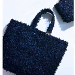 高級尾州キラキラリボンツイード🎀トートバッグ(マチあり)　ブラックhandmade