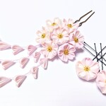 桜 つまみ細工の髪飾り ５点セット かんざし･Uピン【ピンク】