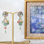 再販🪷モネ『睡蓮』7つの天然石とガラスのフラワー Pierce / Earring ◇フローライト/ピンクトルマリン