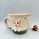 コーギー犬のお座りカップ(織部)