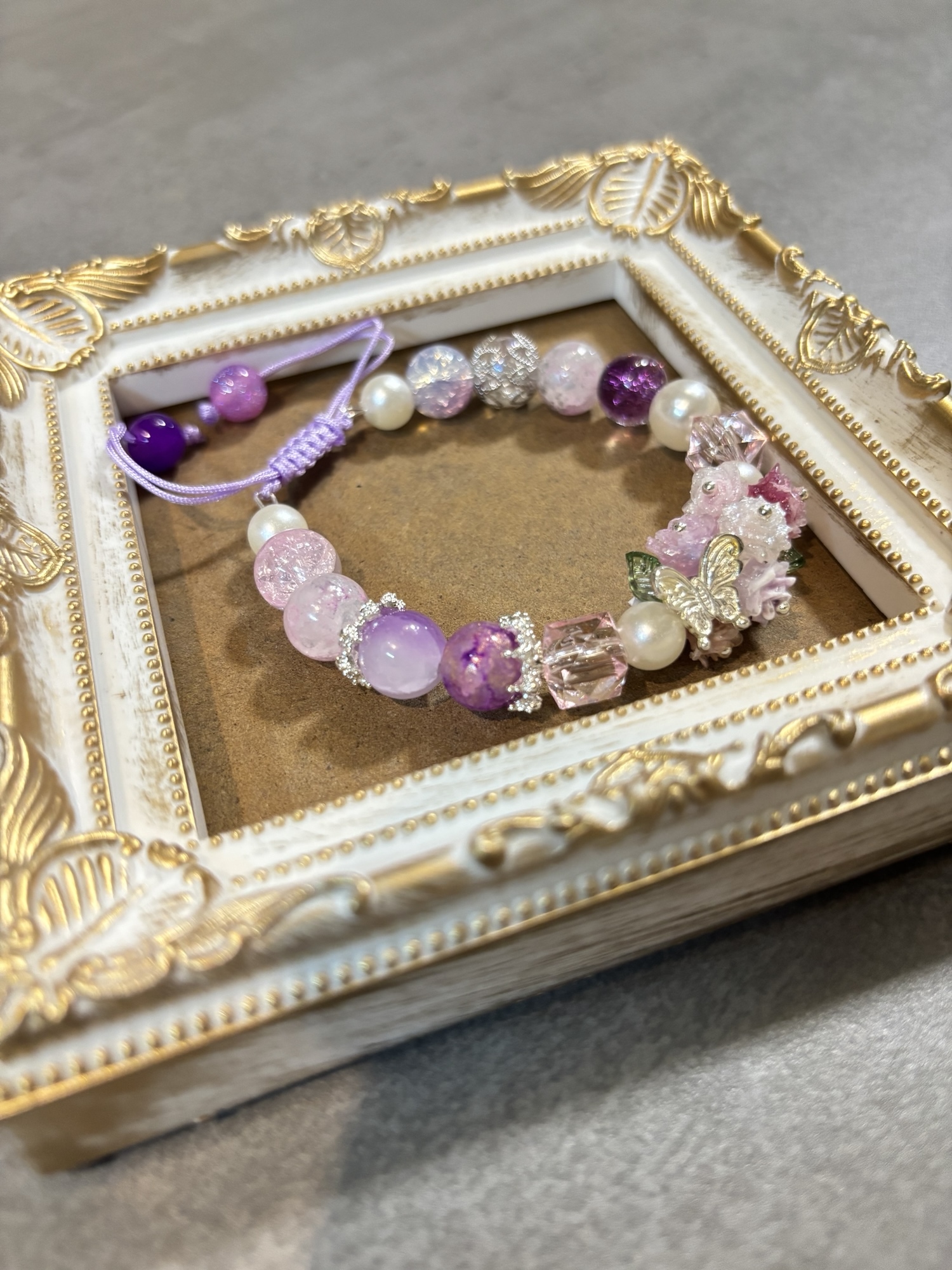 クルバクリサナ♡プラクルアン　ブレスレット　ハート　蝶々　ハンドメイド　紫 クルバクリサナ♡プラクルアンブレスレットハート蝶々ハンドメイド紫