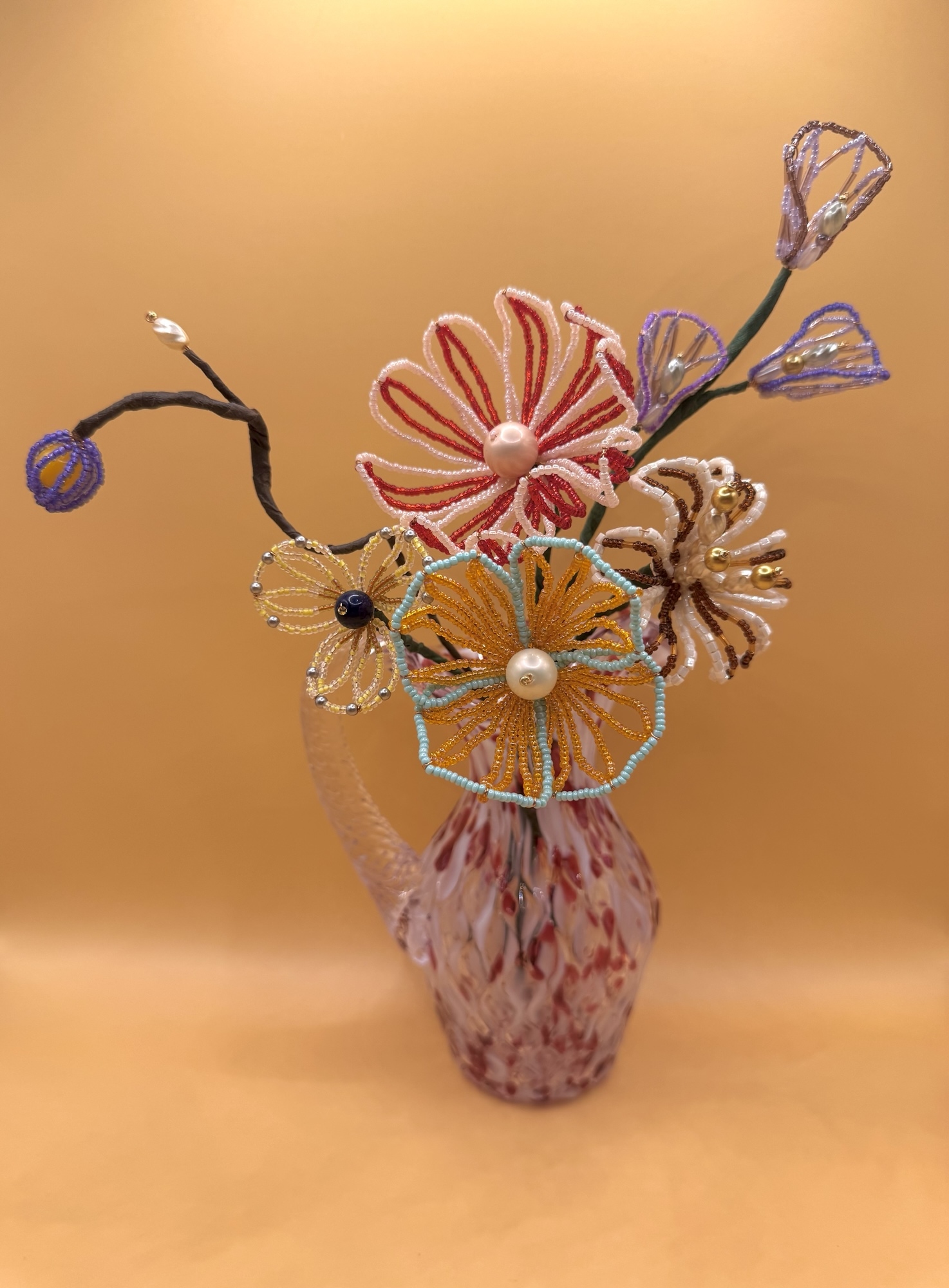 P studio ビーズフラワー　造花 インテリア　枯れない花　3本セット ビーズフラワー 枯れないお花 インテリア ハンドメイド - Camellia