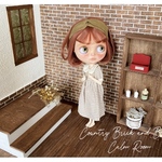 カントリーなブラウン調のお部屋セット-ミニチュア ハウス 背景ボード ブライス リカちゃん １／６ 家具 オビツ 棚 机 ドール ハンドメイド 小物