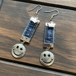 デニム＆ニコちゃんピアス　シルバー系　デニムリメイク　958