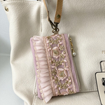  《インド刺繍リボン》 ハンドストラップ付　ポーチ　定期　ID パスケース　バスカード　小物入れ　コインケース　アクセサリー　コスメ入れ　薬入れ　印鑑　