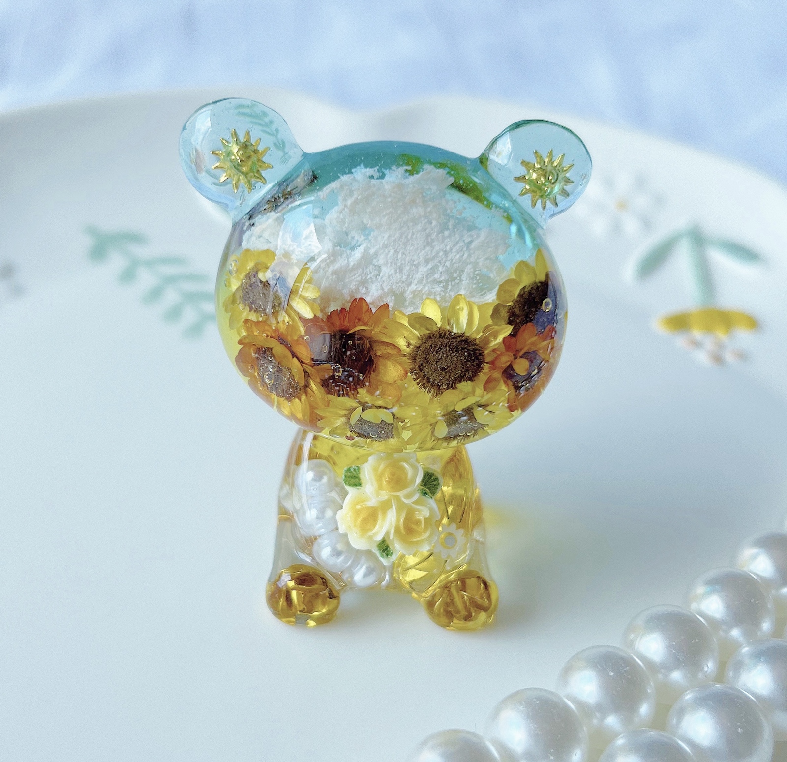 ひまわりさま♥オルゴナイト♥オーダー♥おまとめ❤専用です 高品質】夏空とひまわり畑のくまちゃんオルゴナイト - mimaru1211