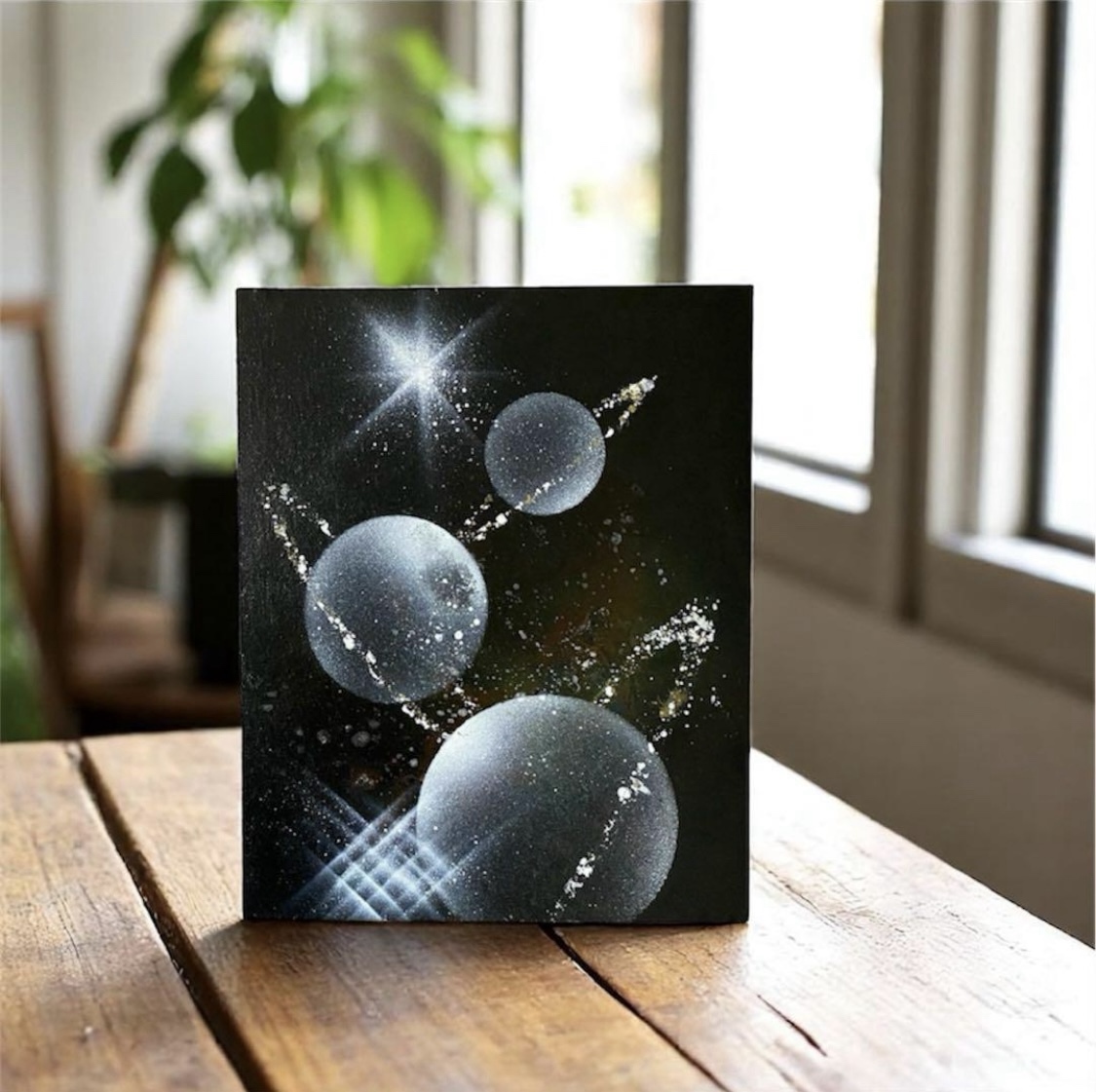 200】スプレーアート作品/宇宙 銀河 惑星 土星 鮮やか 幻想的 星