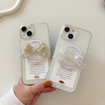 new 【Bebe Ribbon】　スマホグリップ　パール　リボン　韓国　クリア　MagSafe 淡色　つぶつぶ　スマホケース