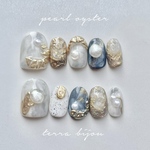pearl oysterニュアンスネイルチップ　鉱物ネイル　成人式　卒業式　振袖ネイル　袴ネイル　個性派ネイル　