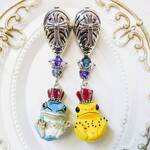 Dual prince　イケメン蛙の王子様 アマガエル　ヤドクガエル　ピアス　イヤリング　カエル　かえる　ロジウムカラー　王冠　冠　雨蛙