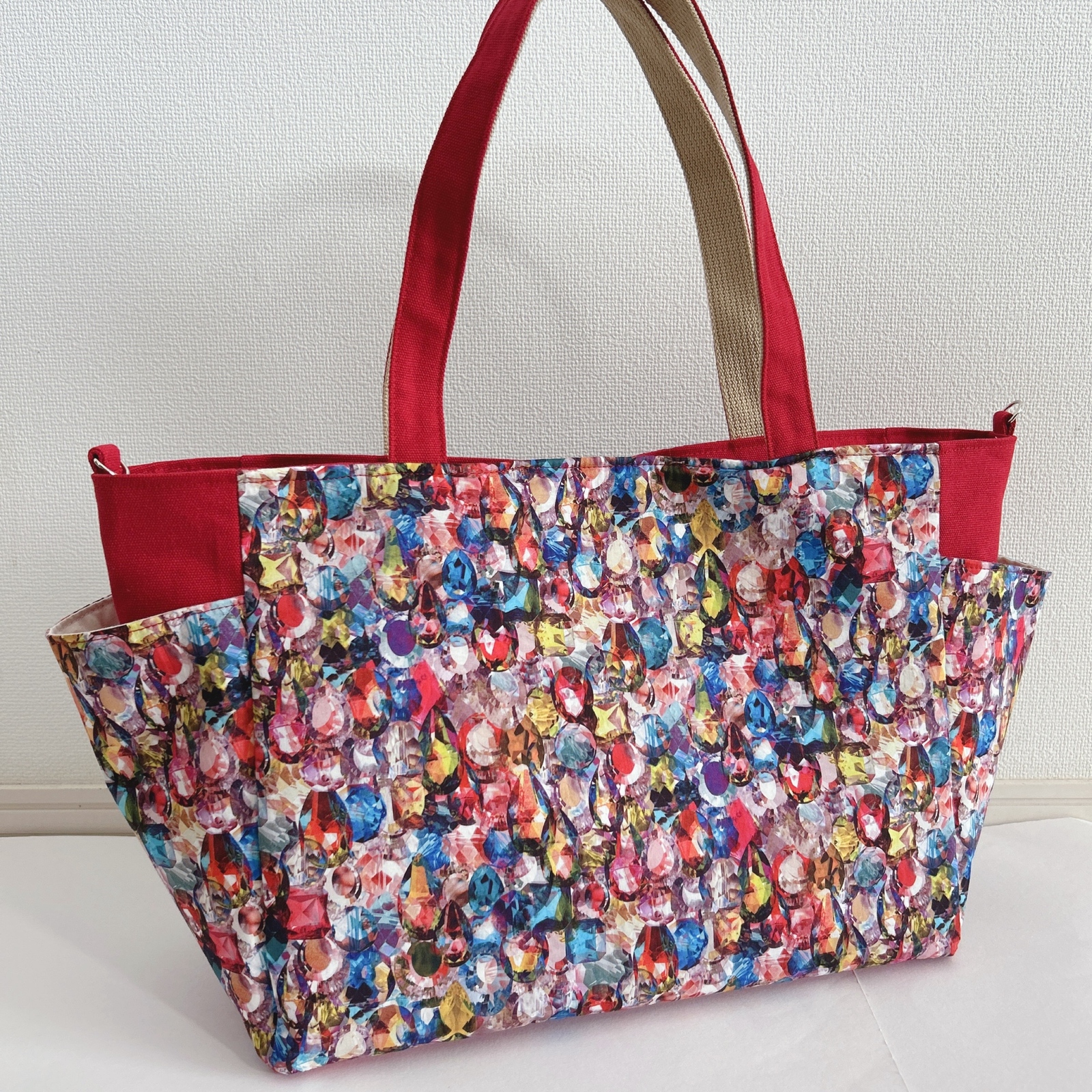 ♡れい✨パッチワークサイドポケット付き2wayトートバック ♡れい✨パッチワークサイドポケット付き2wayトートバック ♡れい